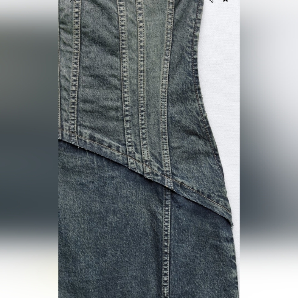 Zara Strapless Dark Gray Denim Midi Dress - Picture 8 of 12